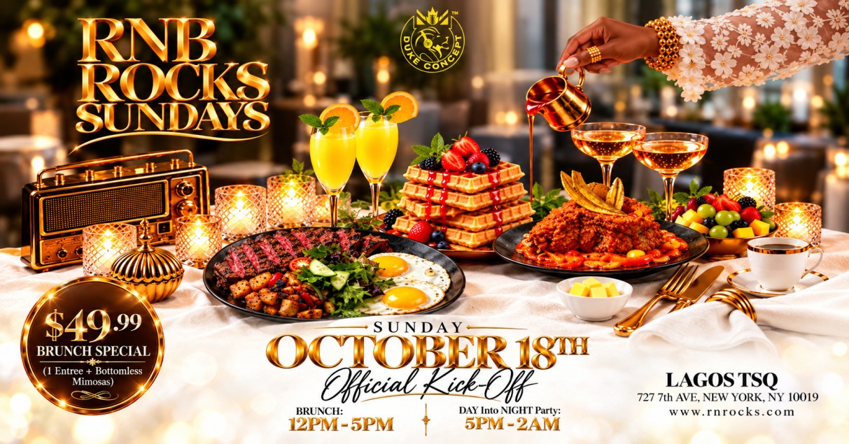 R&B Rocks Sunday New York flyer, Oct 18 at Lagos Time Square