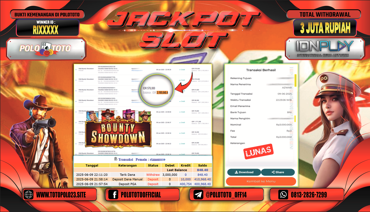 POLOTOTO JACKPOT SLOT WILD BOUNTY SHOWDOWN Rp.3.000.000,-