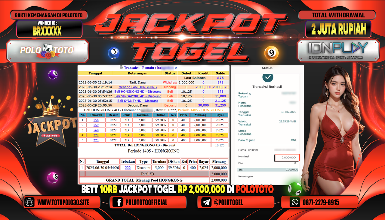 POLOTOTO JACKPOT TOGEL PASARAN HONGKONG LOTTO Rp.2.000.000,- LUNAS