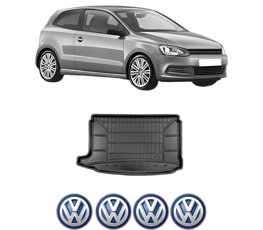 Tavita Portbagaj Volkswagen POLO V (6R1, 6C1) din 2009-2022, Protectie Portbagaj Auto, 4x Stickere auto cu Volkswagen