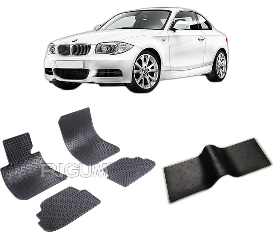 Set covorase auto BMW SERIA 1 E82 din 2007-2013, cu covoras tunel median, CAROSERIE COUPE, Presuri cauciuc 100%, compatibil cu autoturismul BMW SERIA 1 E82, Rigum