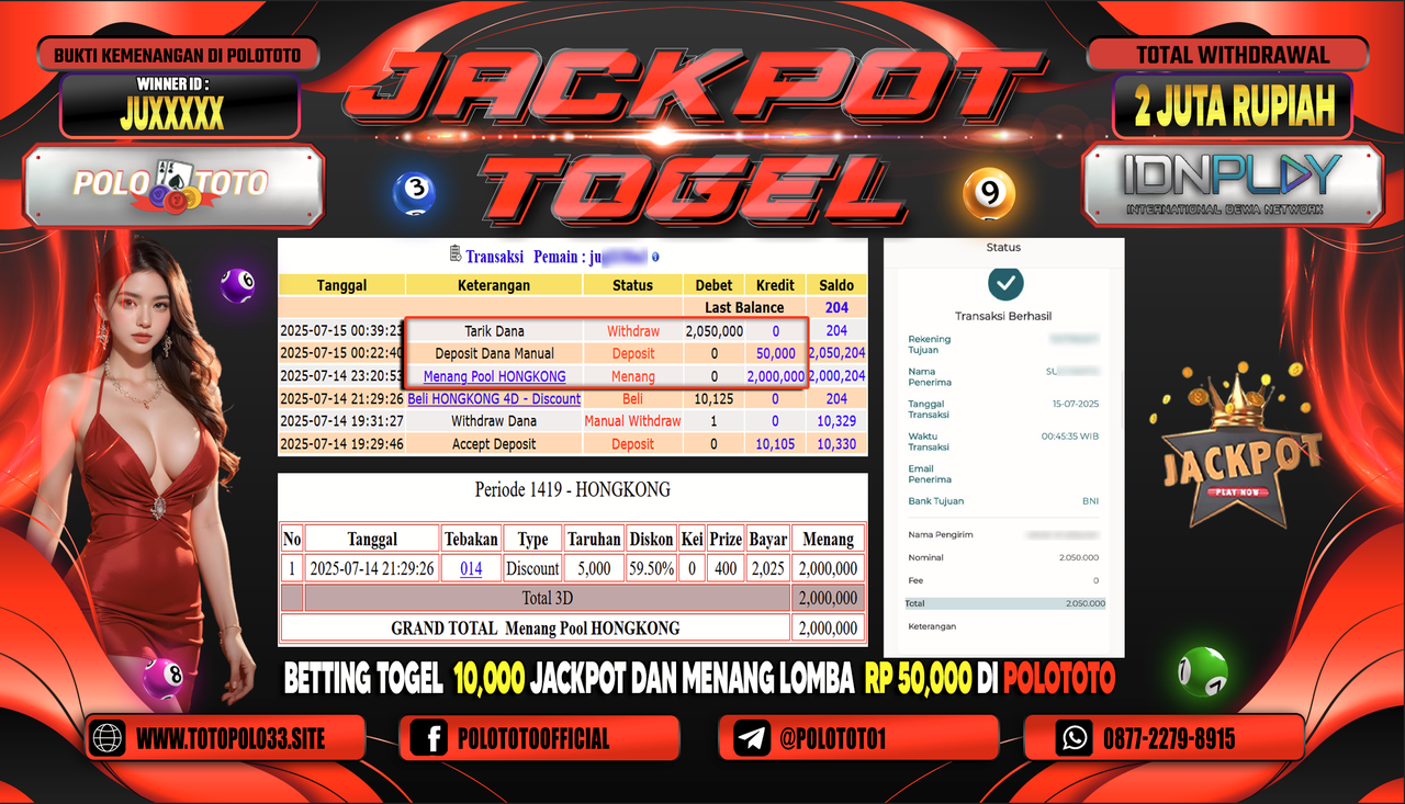 POLOTOTO JACKPOT TOGEL HONGKONG LOTTO Rp.2.050.000,-