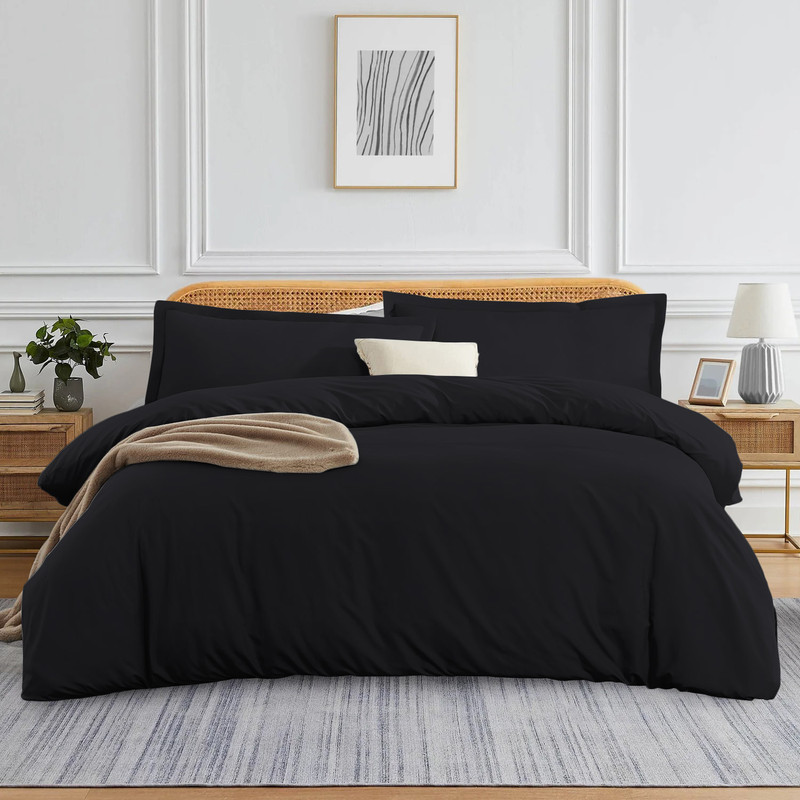 Picture of VEGAS HOTEL COLLECTION Classic Egyptian Cotton 1-Piece Duvet Cover { Zippered Closure } 1000 Thread Count- Fabulous Solid Looking Color Black - Twin/Twin XL Size
