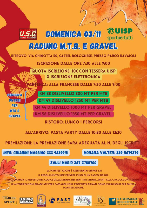 Domenica 3 Novembre Raduno MTB e Gravel