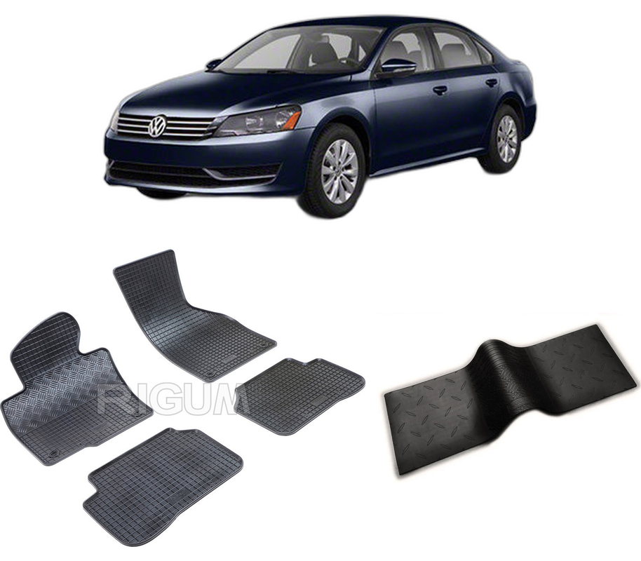 Set covorase auto VOLKSWAGEN PASSAT B6 din 2005-10.2009, cu covoras tunel median, CAROSERIE SEDAN, Presuri cauciuc 100%, compatibil cu autoturismul VOLKSWAGEN PASSAT B6, Rigum