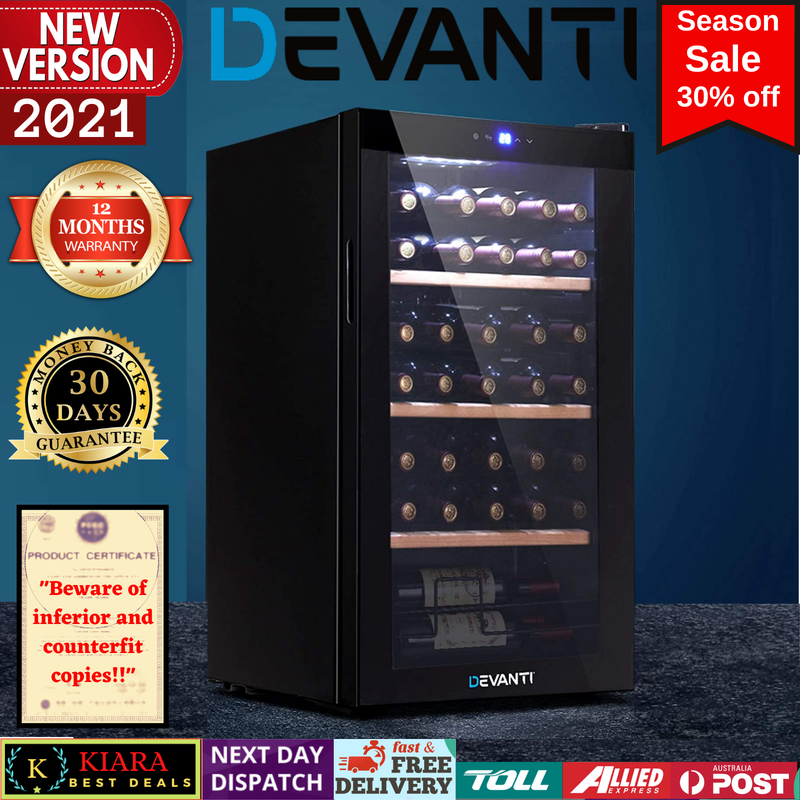 Devanti 34 Bottles Wine Cooler Compressor Chiller Beverage Fridge