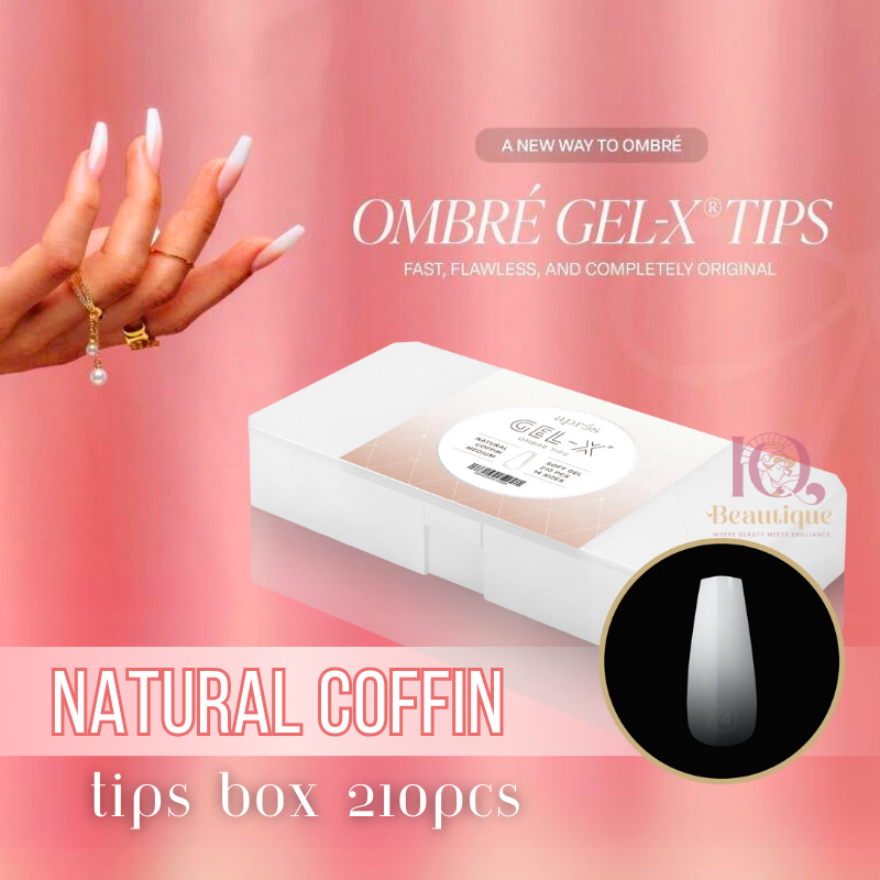 Apres Gel-X Ombre Natural Coffin Medium Tips Box 14 Sizes 210pc