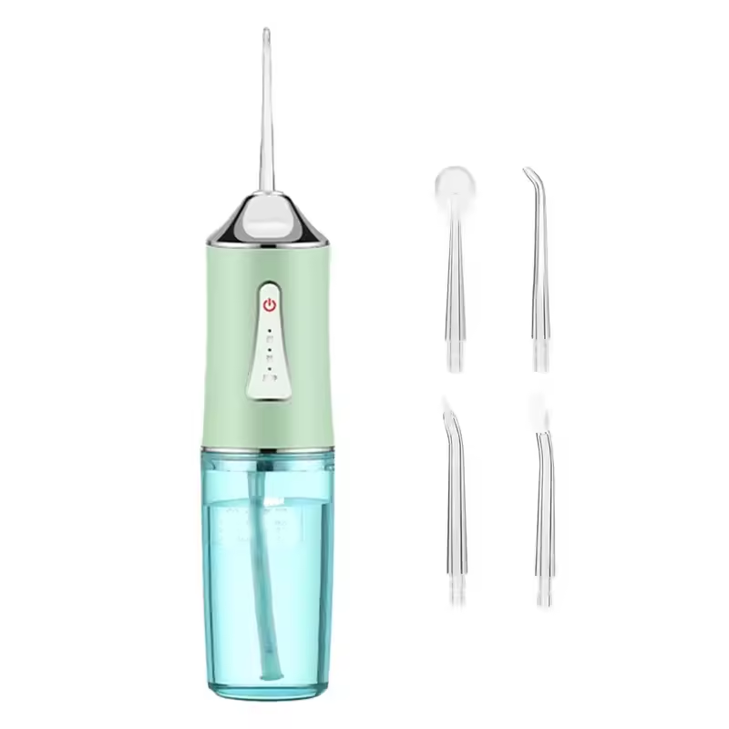Green Portable Water Flosser Oral Irrigator with 230ml Tank and 3 Modes Rechargeable IPX7 Waterproof Teeth Cleaner for global Home and Travel Use