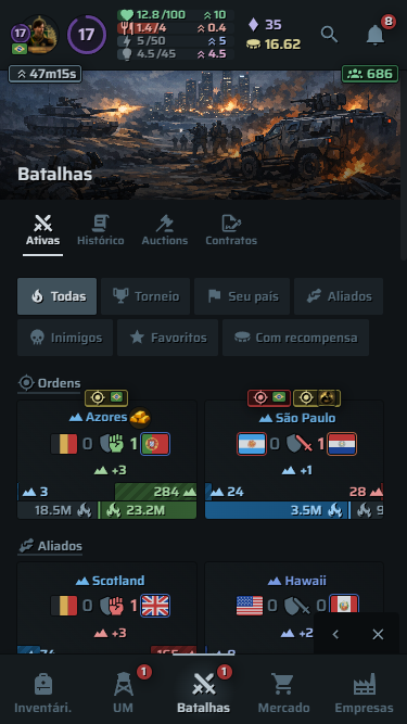 Tela de batalha do War Era