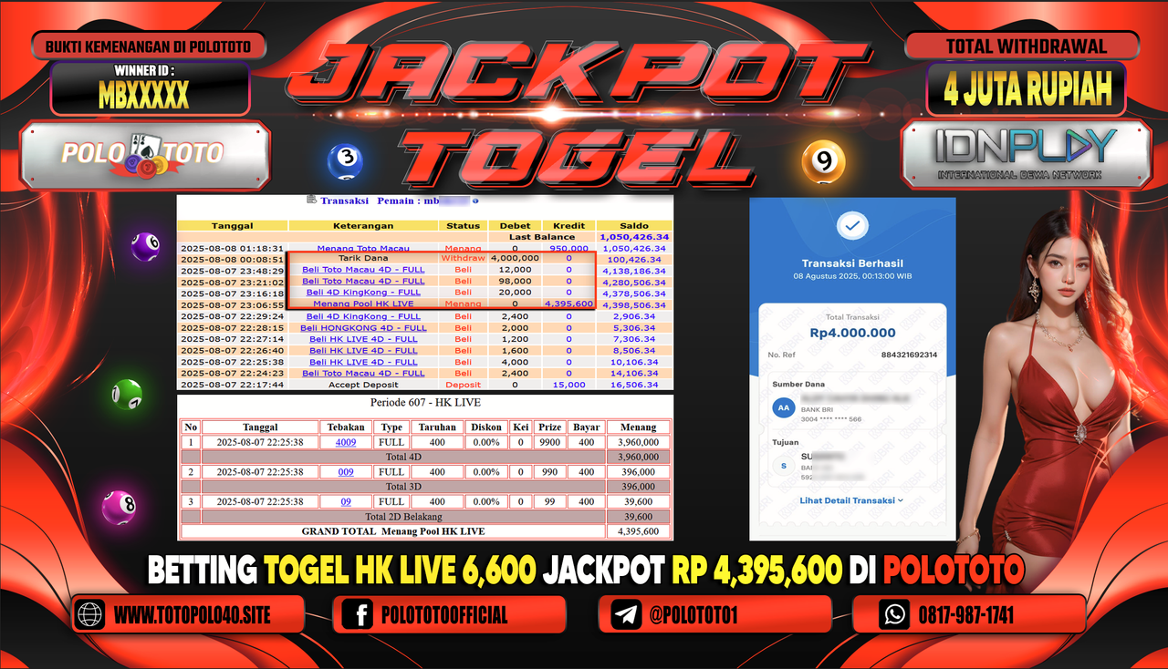 POLOTOTO JACKPOT TOGEL HK LIVE Rp.4.000.000,-LUNAS