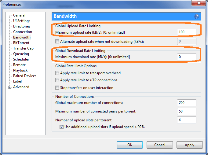 Membatasi Global Upload dan Download Rate