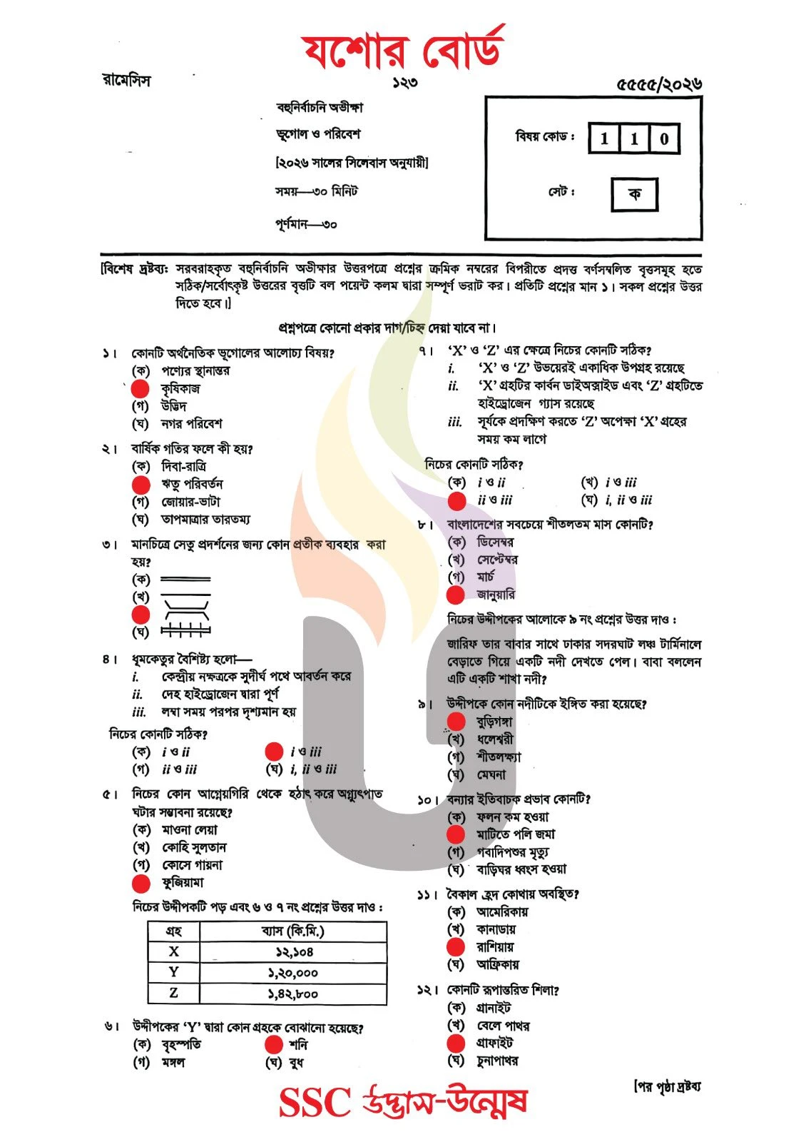 Geography MCQ Question Solution 2026 Jessore Board