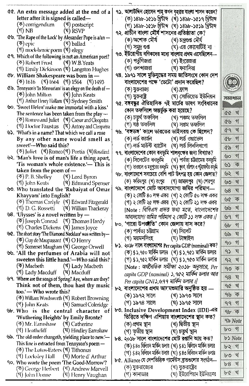 40th BCS Preli MCQ Question Solution 2019