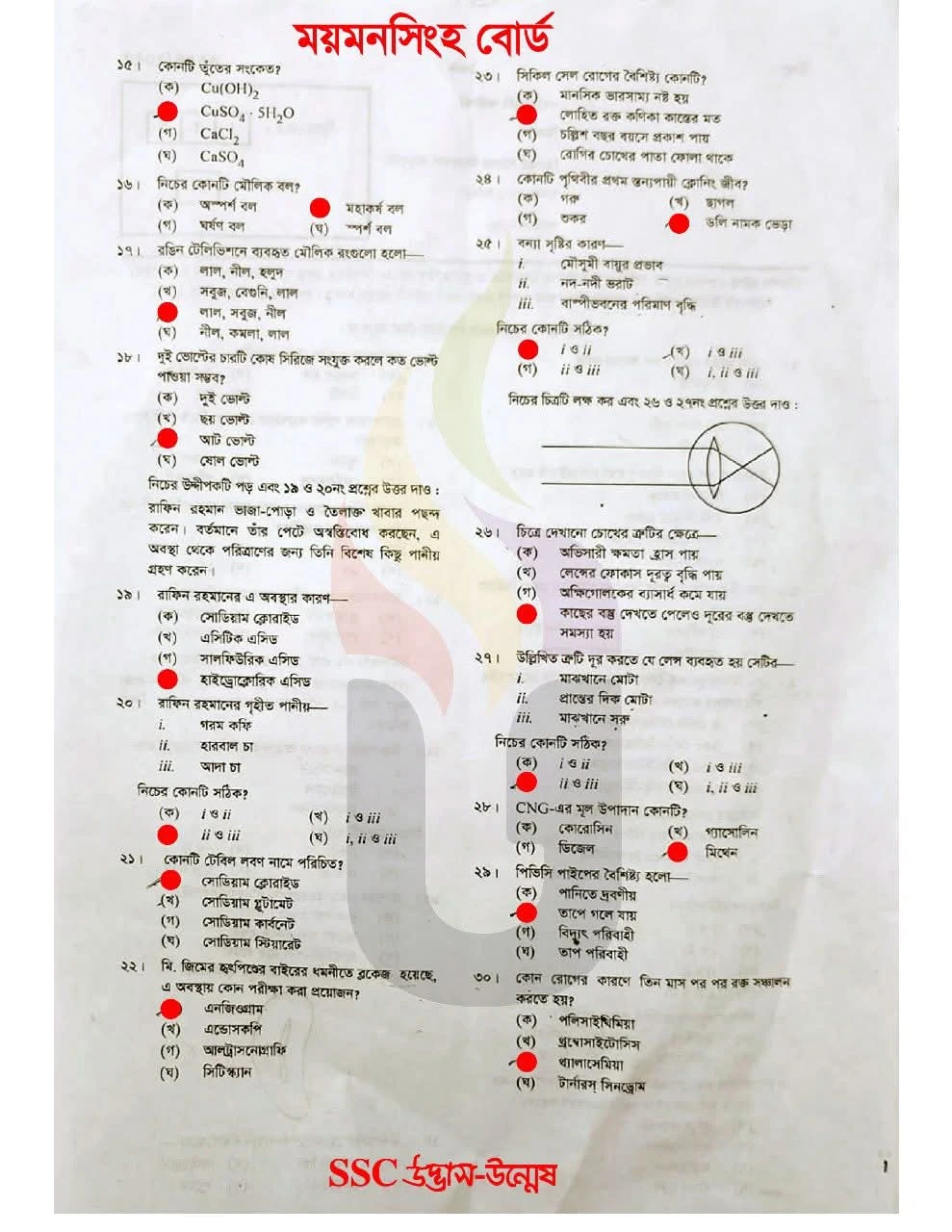 Science MCQ Exam 2025 Question Solution Mymensingh Board