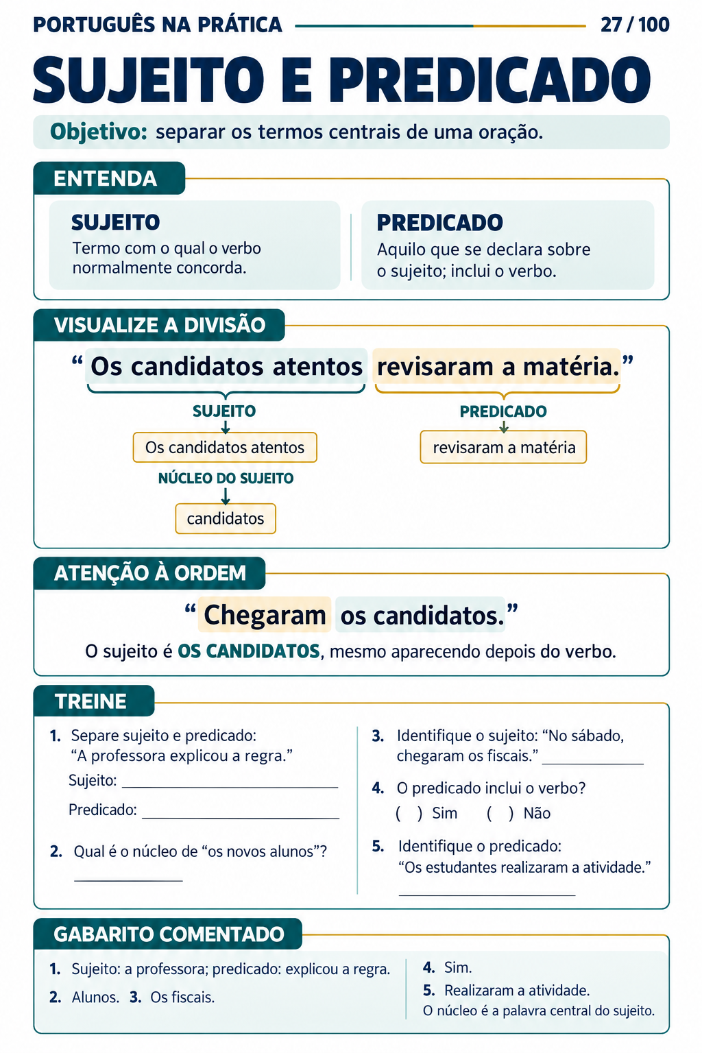 Sujeito e predicado na prática