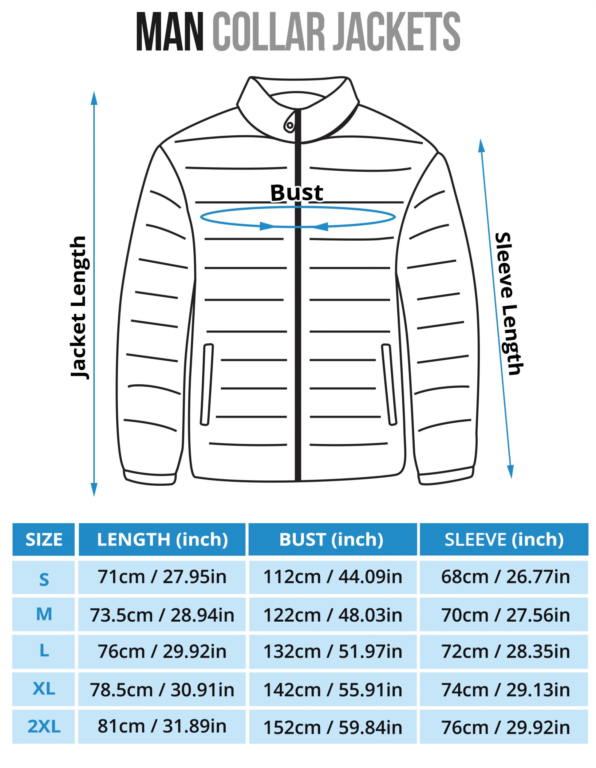 Racing men's checkered flag padded jacket sizing chart