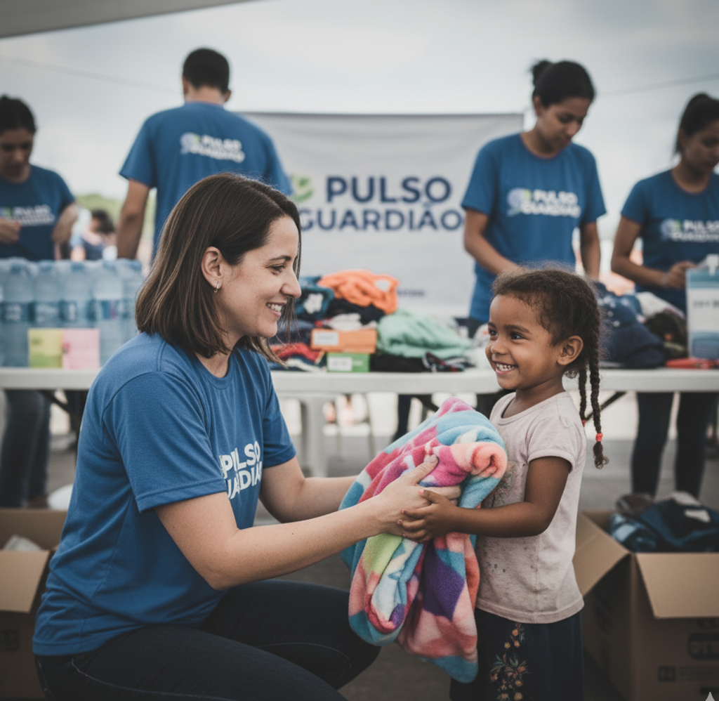 Voluntários distribuindo cobertores