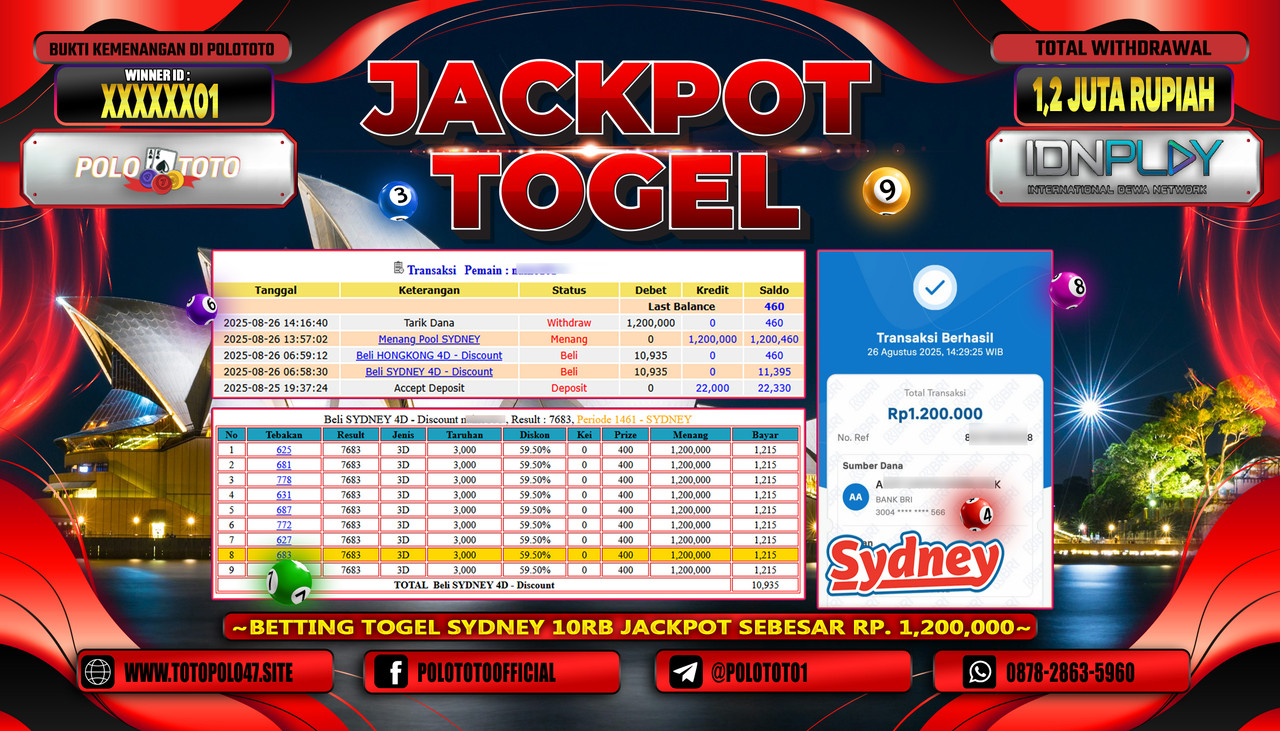 POLOTOTO JACKPOT TOGEL POOL SYDNEY Rp.1.200.000,- LUNAS