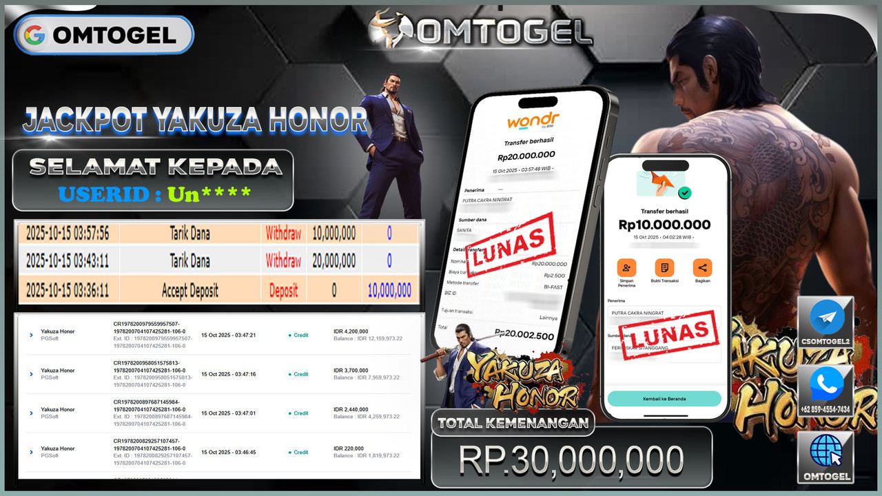 OMTOGEL JACKPOT PGSOFT YAKUZA HONOR 30 JUTA DI BAYAR LUNAS ,-