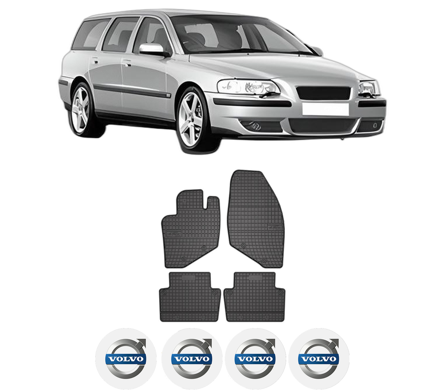 Set covorase presuri VOLVO V70 II (285) din 1999-2008, auto, din cauciuc thermoplastic, 4 Stickere auto cu VOLVO
