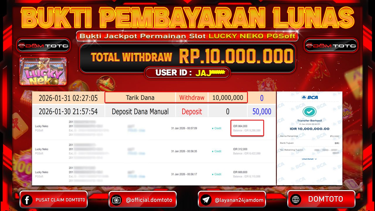 JACKPOT SLOT Lucky Neko PGSoft 30 JANUARI 2026