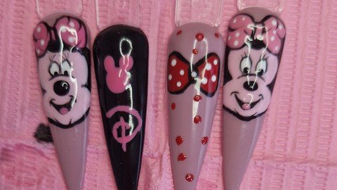 Gel Polish Nail Art. Minnie Mouse