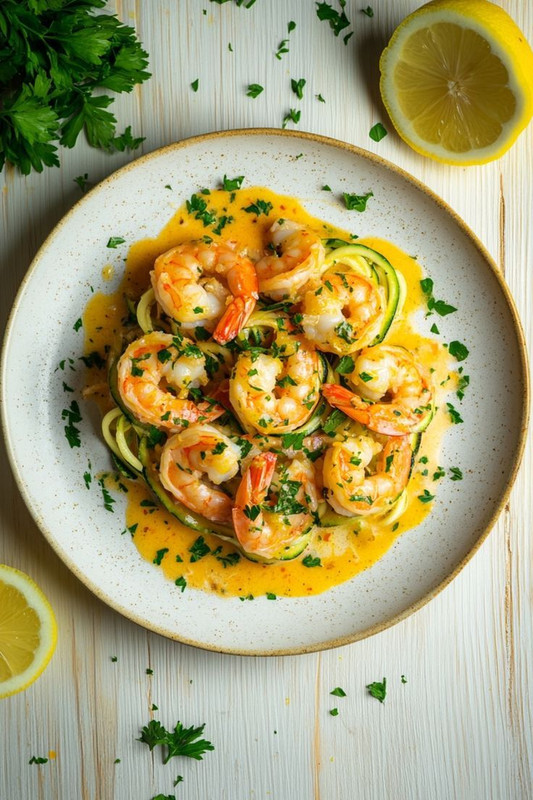 Shrimp & Zucchini Noodles with Garlic-Lemon Sauce