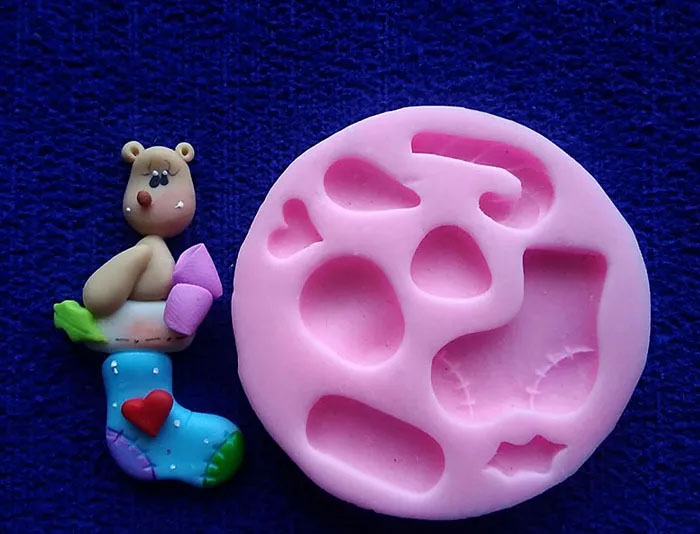 Molde silicona navidad oso bastón para artesanías y en pasta fría