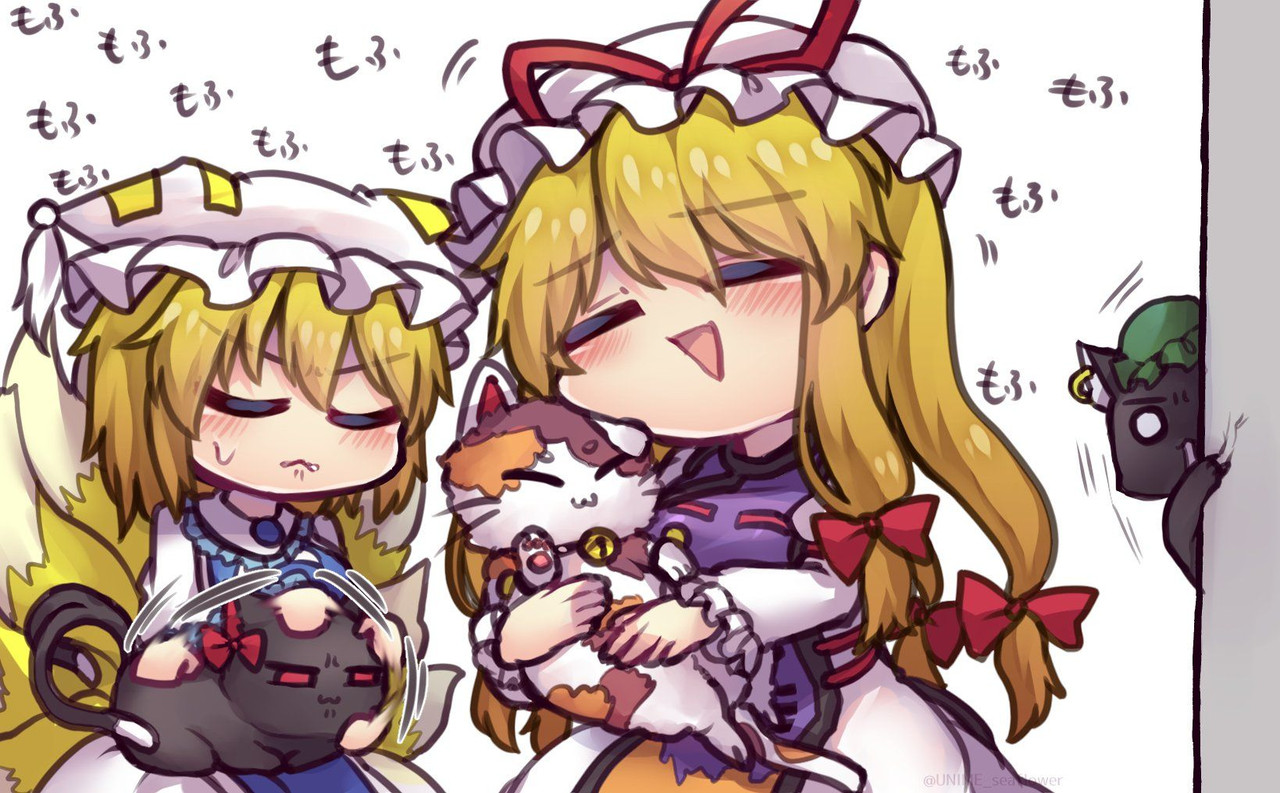 yakumo-yukari-yakumo-ran-chen-kaenbyou-rin-kaenbyou-rin-and-3-more-touhou-drawn-by-unime-seaflower