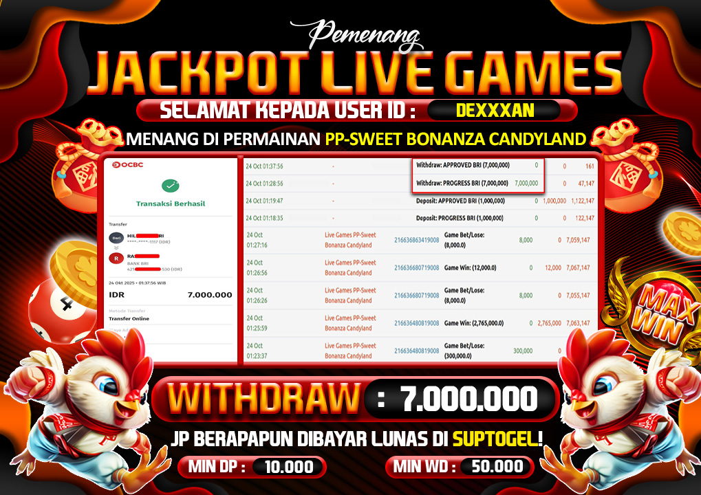  BUKTI KEMENANGAN 24 OCTOBER 2025 MENANG DI PP-NEW BONANZA CANDYLAND 7JT