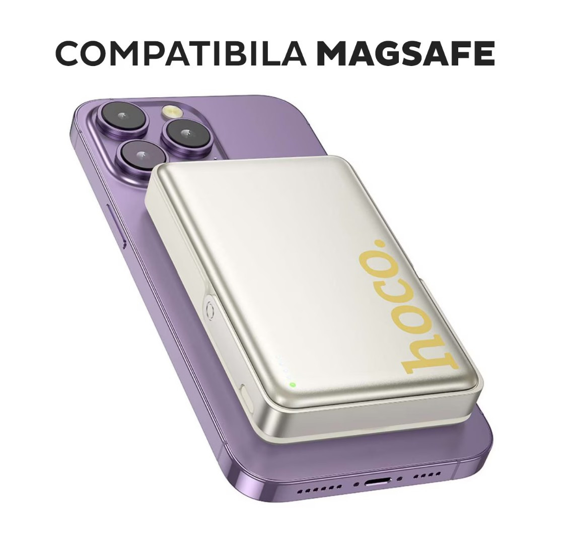 Baterie externa cu incarcare wireless Hoco Q36A, 20W, 1xUSB-C, 1xUSB, PD, QC3.0, 5000mAh, Incarcare rapida, Gri baterie hoco q36a sunlight functie magsafe 10 000 mah pd usb c 20 w suport si afisaj led 3