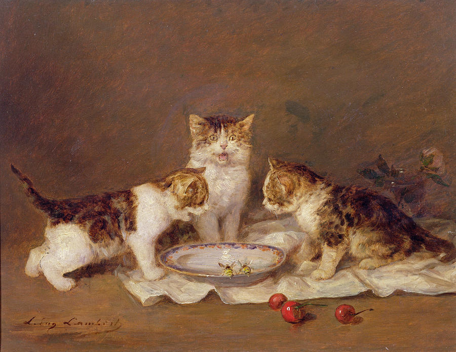 three-cats-red-cherries-and-bees-louis-eugene-lambert