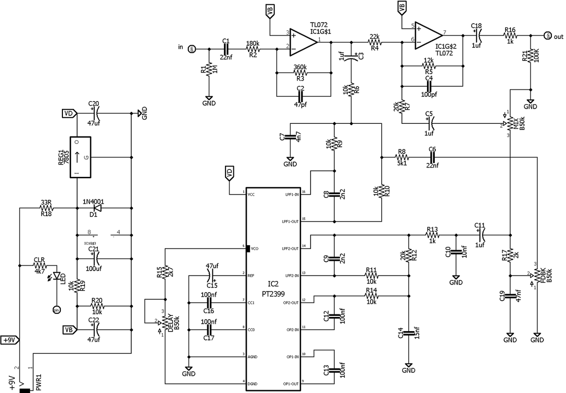 Delay pedal схема