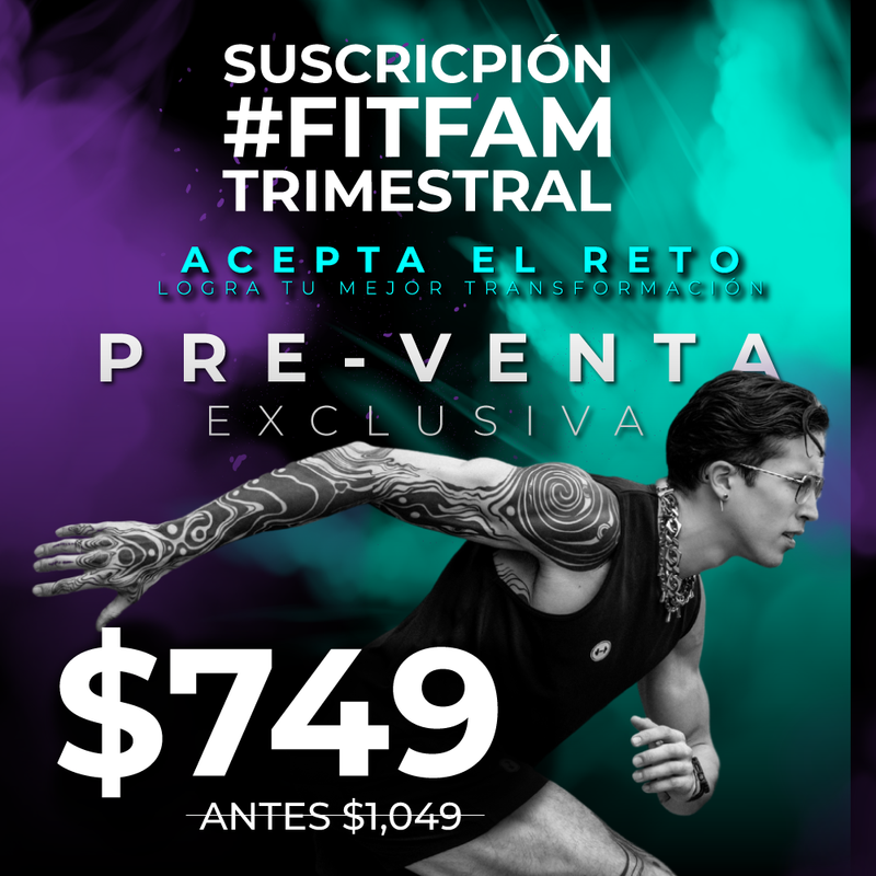 Promotional image for #FitFam subscription with discounted pre-sale price.