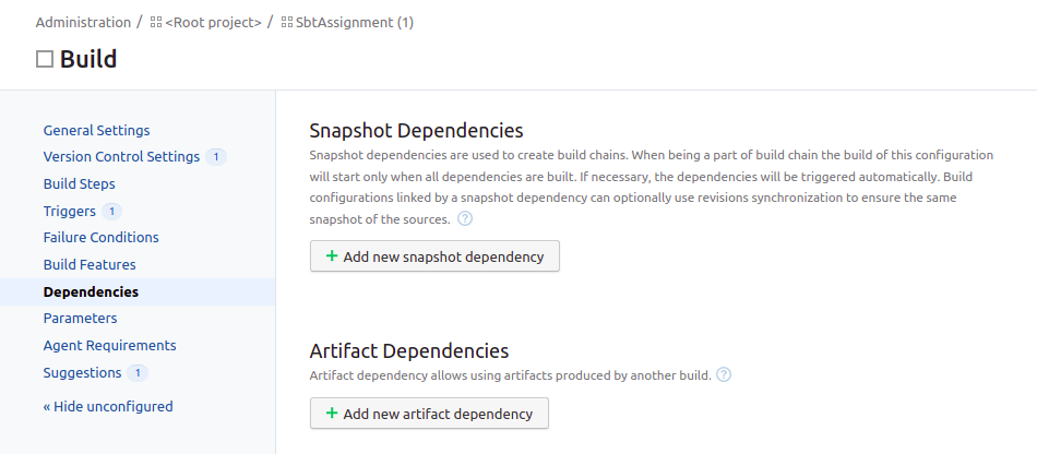 Dependencies of build configuration