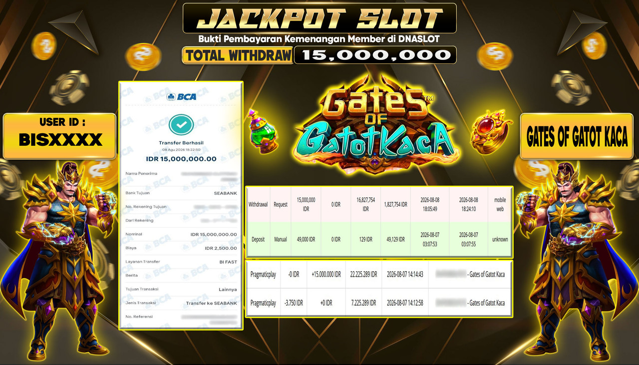 JACKPOT SLOT GATES OF GATOT KACA  08 AGUSTUS 2026