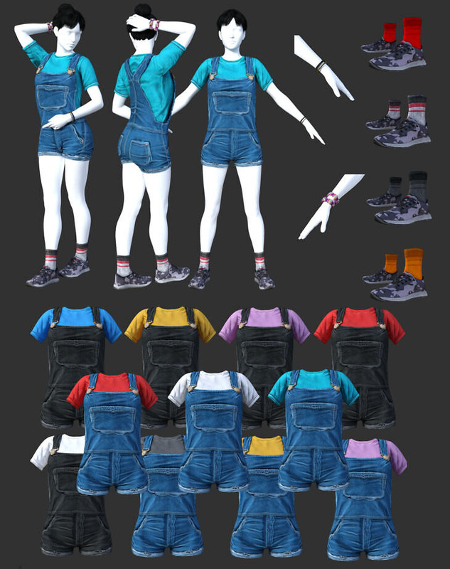 Cute Overall Outfit for Genesis 8 Female