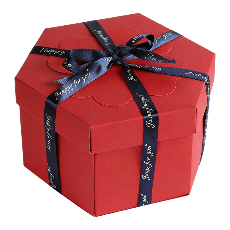 Red Hexagon 4-Layer 12-Pocket Explosion Gift Box(DIY) - Creative Handmade Photo Album & Scrapbook for Anniversaries & Birthdays