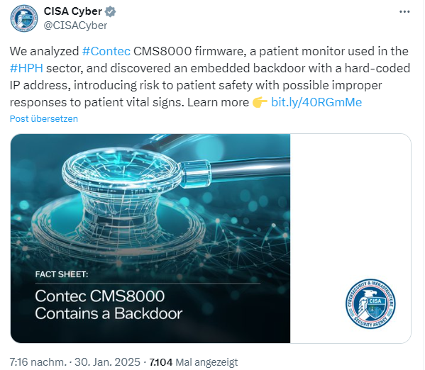 CISA warning Contec CMS8000