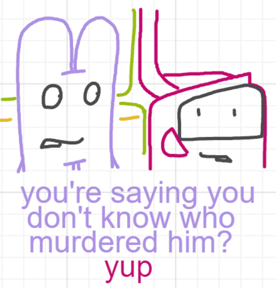 A panel from A Murder On The, episode six of the Board Boards object show by Furretwalk/WalkingFurret.
