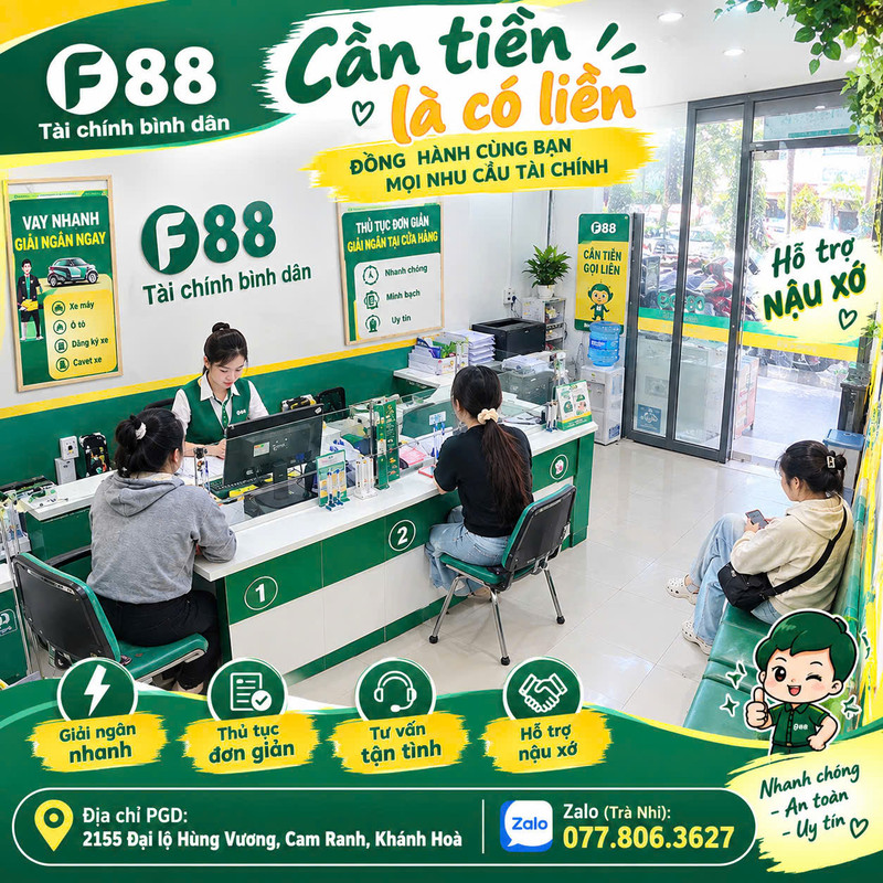 Không gian phòng giao dịch F88 Ngã 6 Đại Lộ Hùng Vương