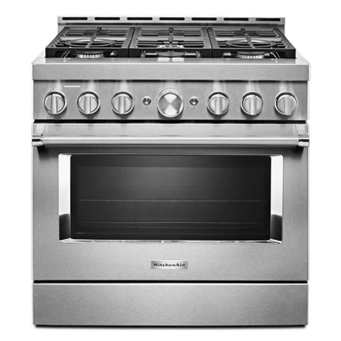 Estufa KitchenAid de 36 pulgadas estilo comercial en acero inoxidable con 6 quemadores