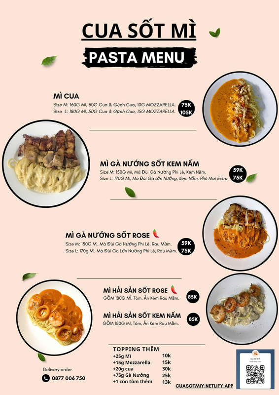 Menu Cua Sốt Mì Ý
