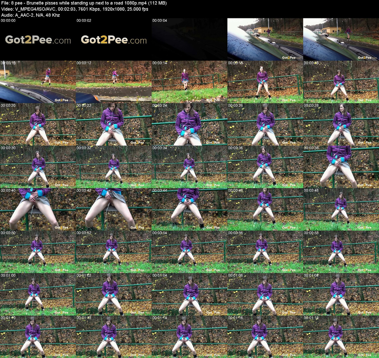 8 pee Brunette pisses while standing up next to a road 1080p