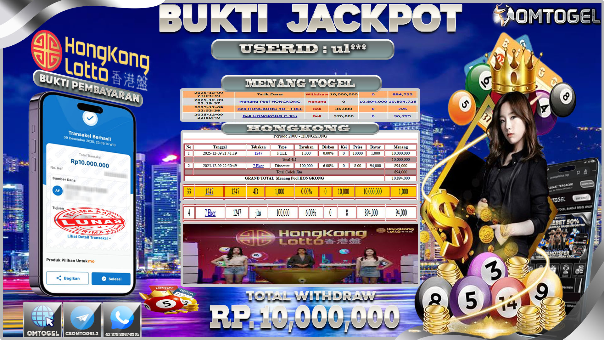 OMTOGEL JACKPOT TOGEL HONGKONG LOTTO,10 JUTA DI BAYAR LUNAS ,-