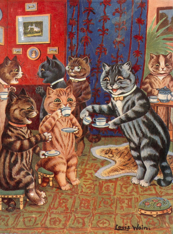 Louis-Wain-Taking-tea-Meister-Drucke-230908