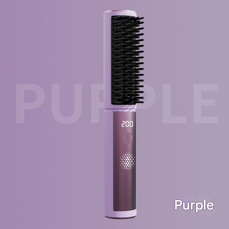 Cordless Hair Straightener Comb - 4 Temperature Settings, USB-C, PTC Heating(purple)