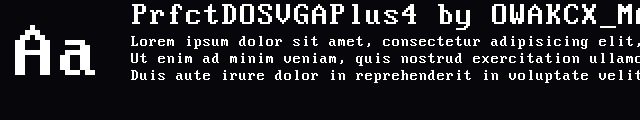 PrfctDOSVGAPlus4 by OWAKCX_MARISA image showcasing glyphs from the PrfctDOSVGAPlus4 font by OWAKCX_MARISA.