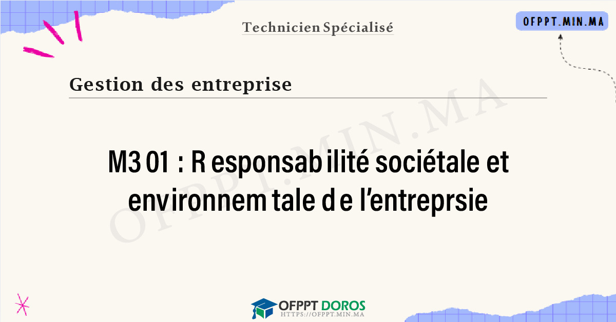 Sommaire détaillé du cours Responsabilité sociétale et environnemtale de l’entreprsie M301 OFPPT - Structure du module