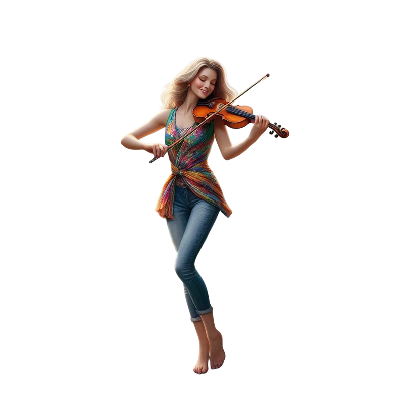 a whimsical woman in jeans with a violine (5)